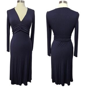 Boden Womens Navy Blue V-Neck Fit & Flare Waist Long Sleeve Midi Dress US 6R